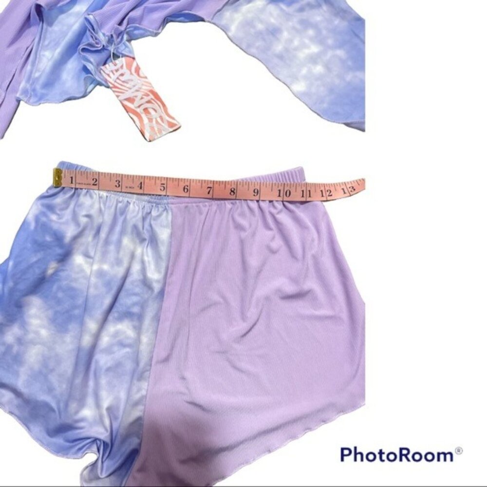 ROMWE Lavender Tie Dye Pajama Short & Longsleeve Crop Top Size Small & Cotton - Picture 8 of 12